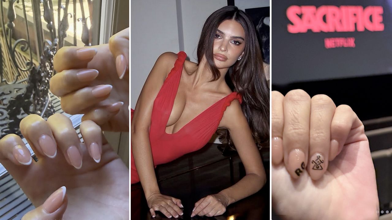 micro french nails e mini decorazioni grafiche la modella americana emily ratajkowski sfoggia due idee manicure passepartout